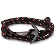 Load image into Gallery viewer, High quality fashion black anchor bracelet men's charm survival rope chain leather friendship bracelet men and women jewelry