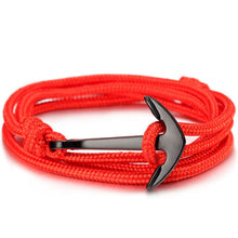 Load image into Gallery viewer, High quality fashion black anchor bracelet men's charm survival rope chain leather friendship bracelet men and women jewelry
