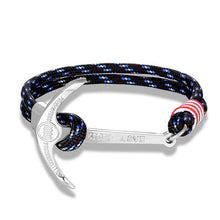 Load image into Gallery viewer, High quality fashion black anchor bracelet men's charm survival rope chain leather friendship bracelet men and women jewelry